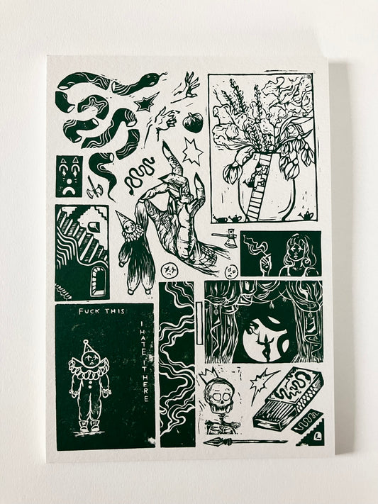 A5 collage print Dark Green